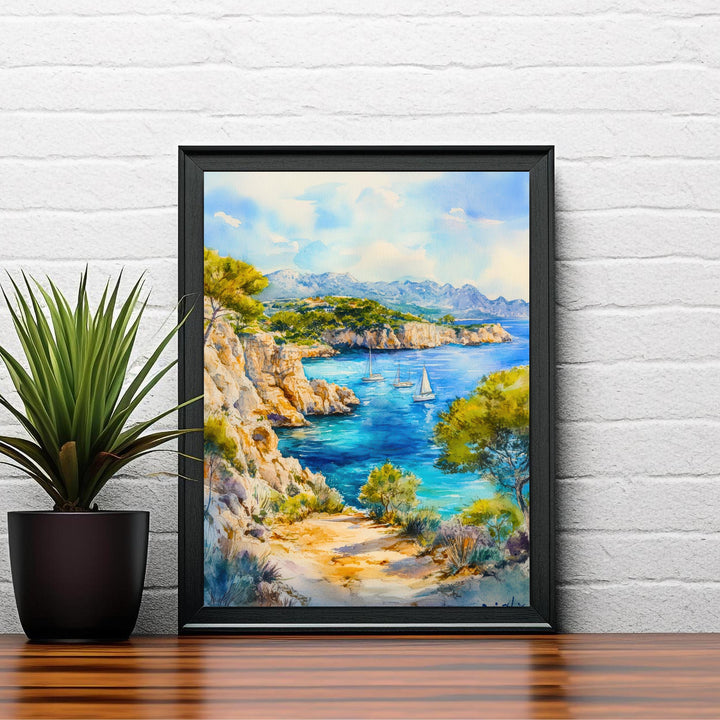 Majorca Watercolor Painting Poster Spain Wall Art Mediterranean Island Landscape Print Gift for Europe Lovers and Fans of Scenic Balearic