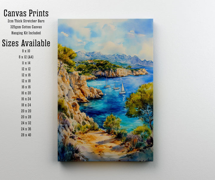 Majorca Watercolor Painting Poster Spain Wall Art Mediterranean Island Landscape Print Gift for Europe Lovers and Fans of Scenic Balearic