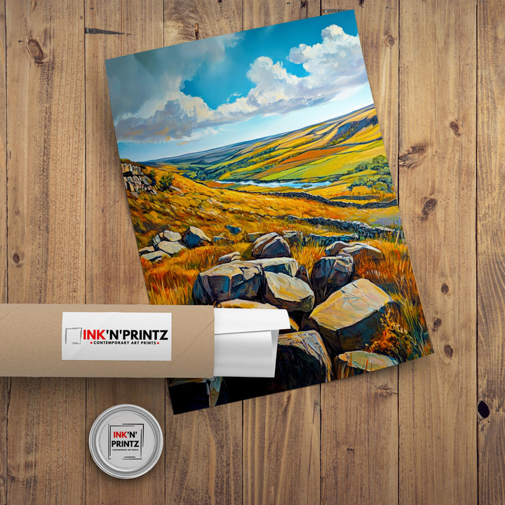 Peak District Watercolour Painting Poster England Wall Art Countryside Landscape Print Gift for UK Travel Lovers and Fans of Scenic British