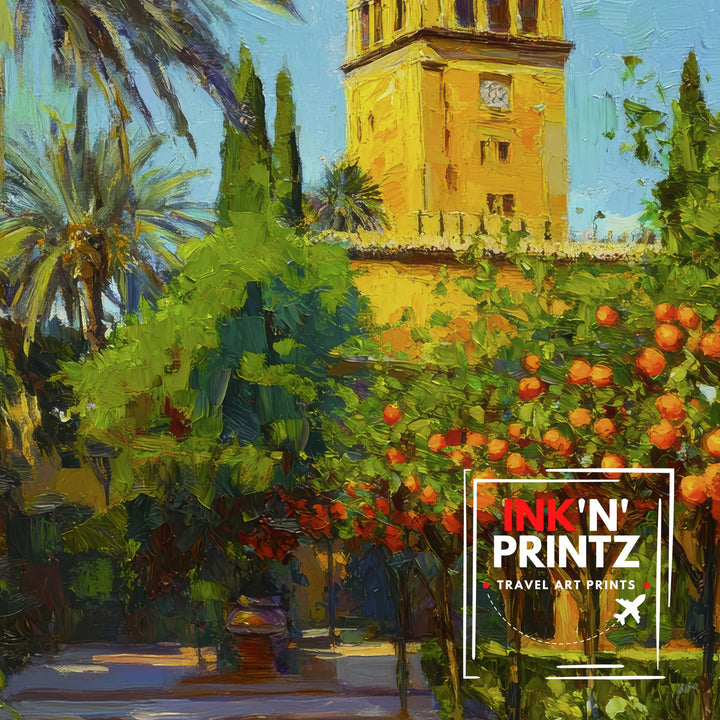 Seville Spain Oil Painting Poster Andalusia Wall Art Historic City Landscape Print Gift for Europe Travel Lovers and Fans of Scenic Spanish