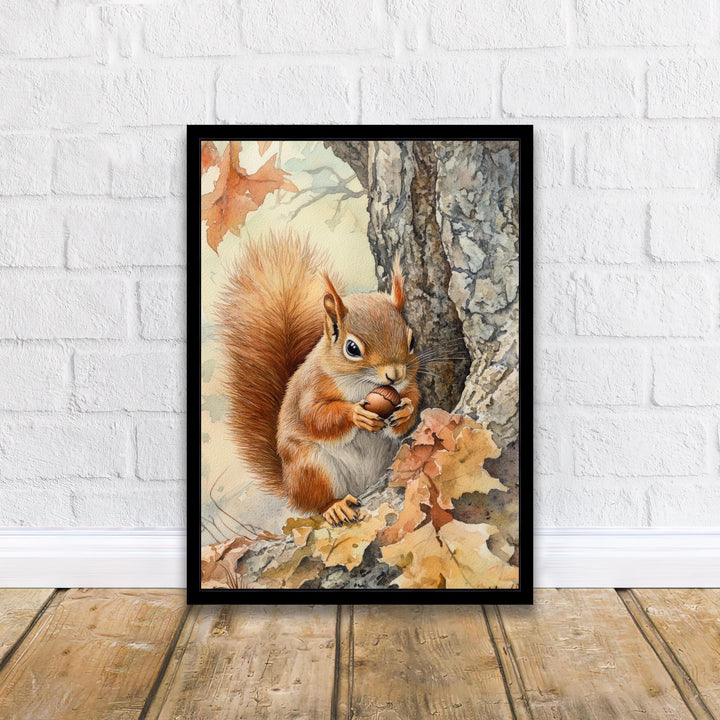 Red Squirrel Watercolour Poster Cottagecore Decor Nature Art Vintage Wildlife Illustration Rustic Woodland Wall Art Poster Print