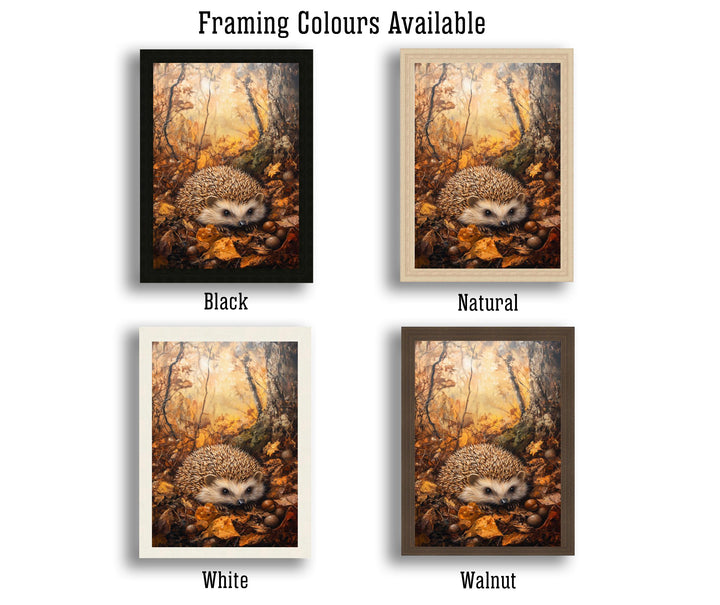 Hedgehog Amongst Autumn Leaves Poster Cottagecore Decor Dark Academia Art Vintage Wildlife Illustration Rustic Nature Wall Art Poster Print