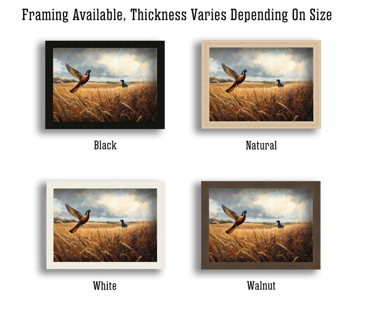 Pheasant Taking Flight Over Golden Field Poster Cottagecore Decor Country Landscape Art Vintage Wildlife Illustration Rustic Nature Wall