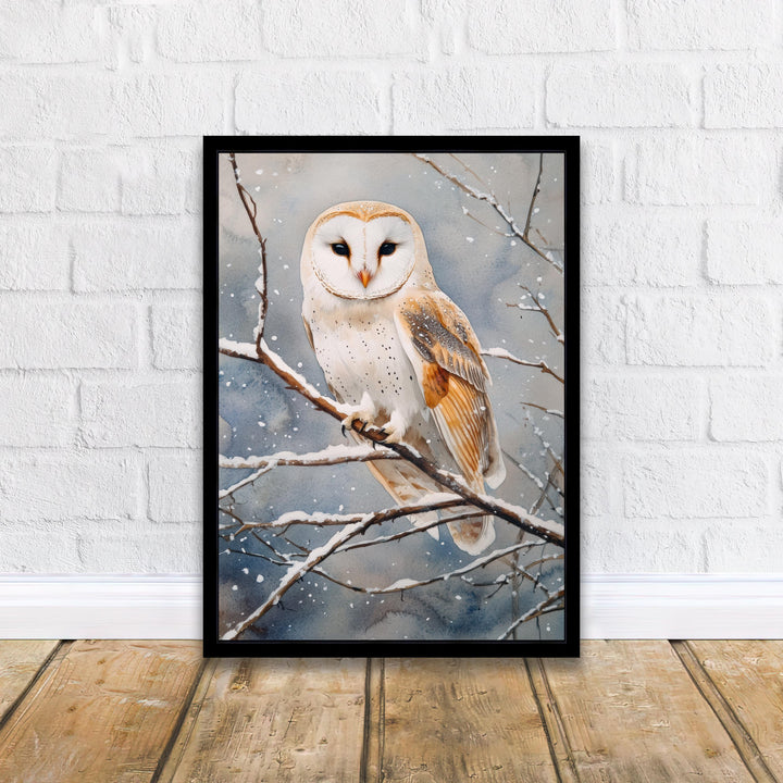Owl Perched on Winter Branch Poster Cottagecore Decor Dark Academia Art Vintage Wildlife Illustration Rustic Nature Wall Art Poster Print