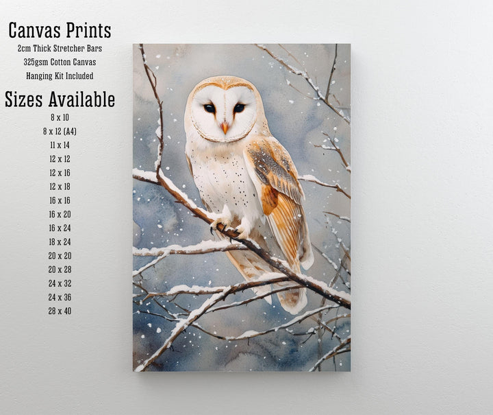 Owl Perched on Winter Branch Poster Cottagecore Decor Dark Academia Art Vintage Wildlife Illustration Rustic Nature Wall Art Poster Print