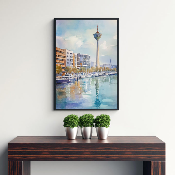 Dusseldorf Watercolour Painting Poster Germany Wall Art City Skyline Landscape Print Gift for Europe Lovers and Fans of Scenic German