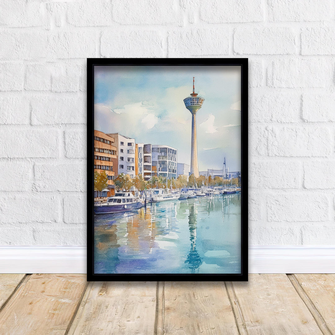 Dusseldorf Watercolour Painting Poster Germany Wall Art City Skyline Landscape Print Gift for Europe Lovers and Fans of Scenic German