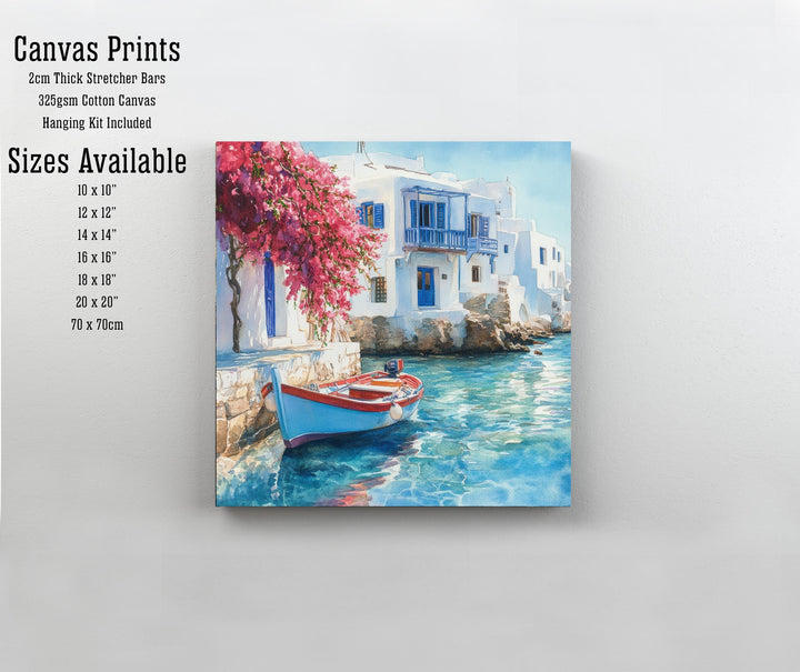 Mykonos Landscape Watercolour Painting Poster Greece Wall Art Coastal Island Scene Print Gift for Europe Lovers and Fans of Scenic Greek