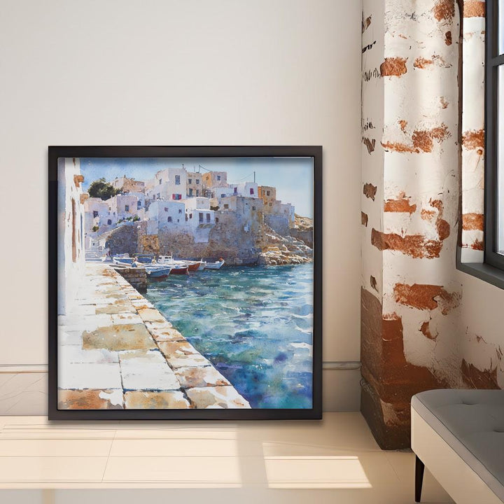 Naxos Greece Watercolour Landscape Painting Poster Wall Art Coastal Island Scene Print Gift for Europe Lovers and Fans of Scenic Greek