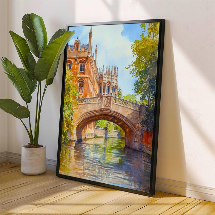 Bridge of Sighs Cambridge Watercolour Art St John's College Print River Cam Punting UK Travel Poster Gothic Architecture England Wall Decor