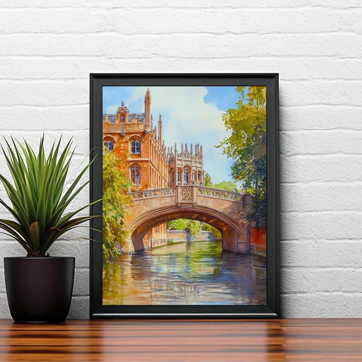Bridge of Sighs Cambridge Watercolour Art St John's College Print River Cam Punting UK Travel Poster Gothic Architecture England Wall Decor
