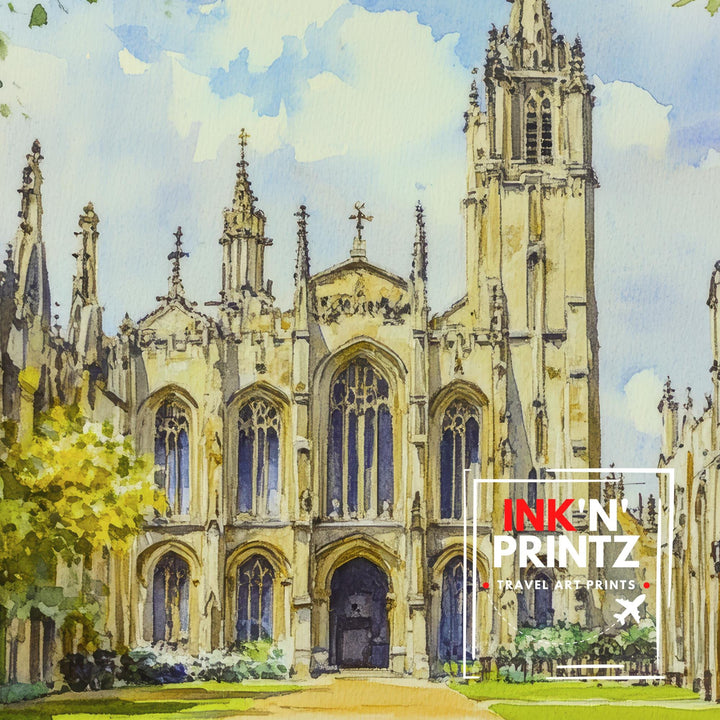 King's College Chapel Cambridge Watercolour Print UK Architecture Art Perpendicular Gothic Fan Vaulting University City College Wall Decor