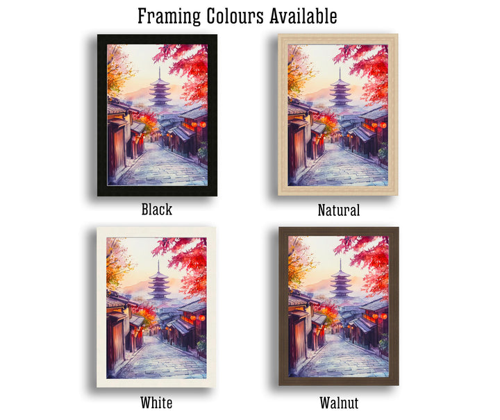 Kyoto Japan Watercolour Painting Poster Japanese Garden Art Cherry Blossom Sakura Temple Pagoda Geisha District Asia Travel Wall Decor