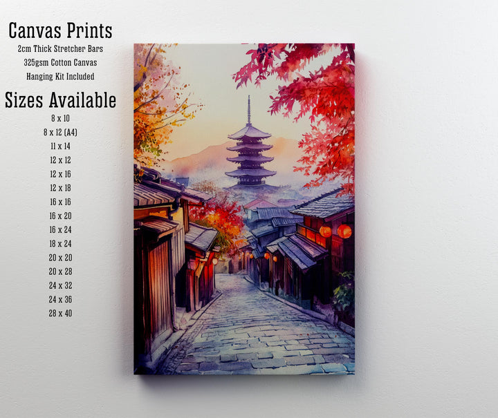 Kyoto Japan Watercolour Painting Poster Japanese Garden Art Cherry Blossom Sakura Temple Pagoda Geisha District Asia Travel Wall Decor