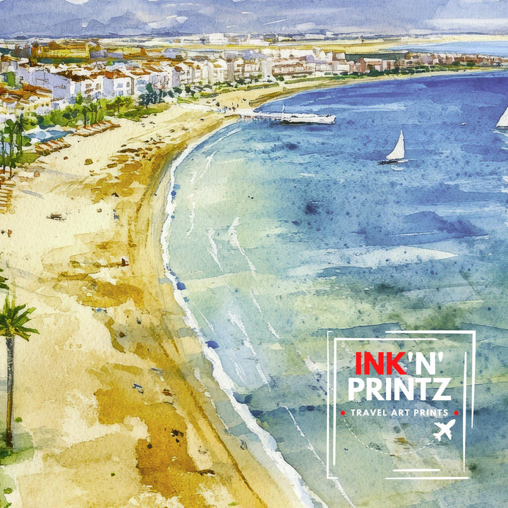 La Manga Spain Watercolour Print Mar Menor Coastal Art Spanish Beach Poster Mediterranean Sea Landscape Murcia Region Travel Wall Decor