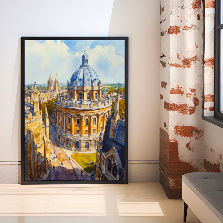 Oxford Watercolour Painting Poster Radcliffe Camera Bodleian Library University City Architecture England Travel Print City of Dreaming