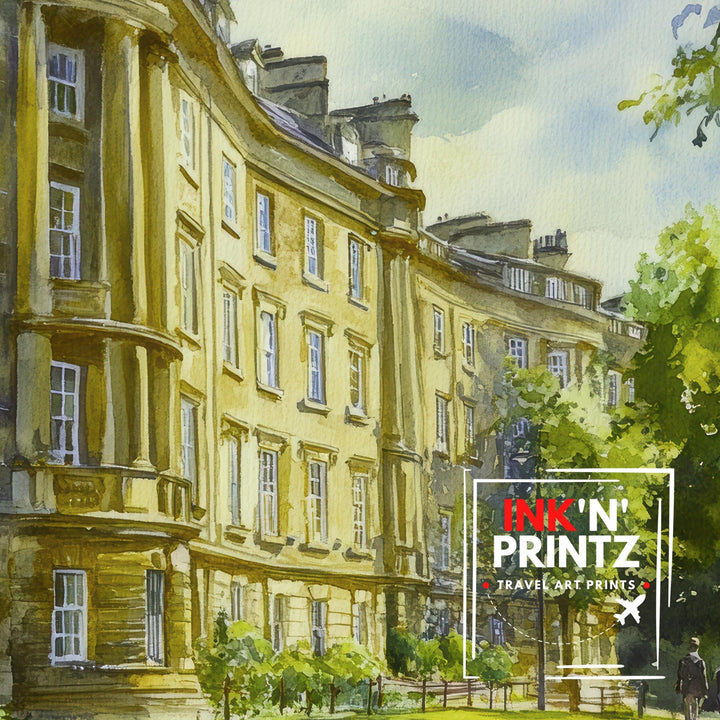 Royal Crescent Bath Watercolour Print Georgian Architecture Art John Wood the Younger Jane Austen Home Decor UK Travel Poster