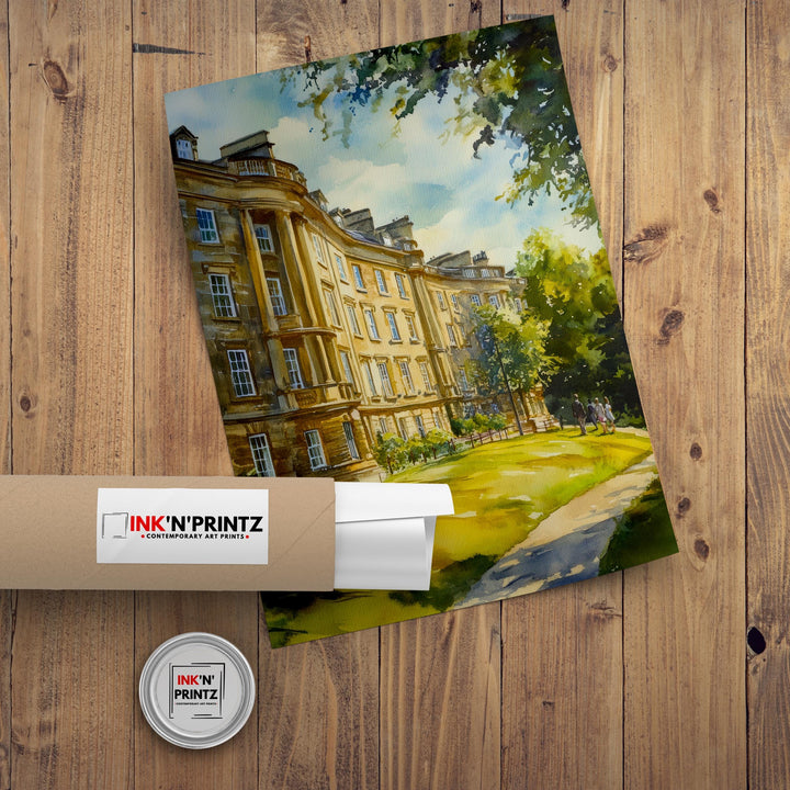 Royal Crescent Bath Watercolour Print Georgian Architecture Art John Wood the Younger Jane Austen Home Decor UK Travel Poster