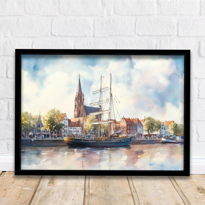 Bremen Travel Poster Print Germany Wall Art Historic City Landscape Gift for Europe Lovers and Fans of Scenic German Architecture