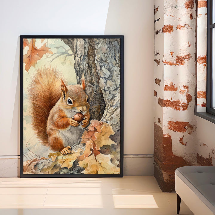 Red Squirrel Watercolour Poster Cottagecore Decor Nature Art Vintage Wildlife Illustration Rustic Woodland Wall Art Poster Print