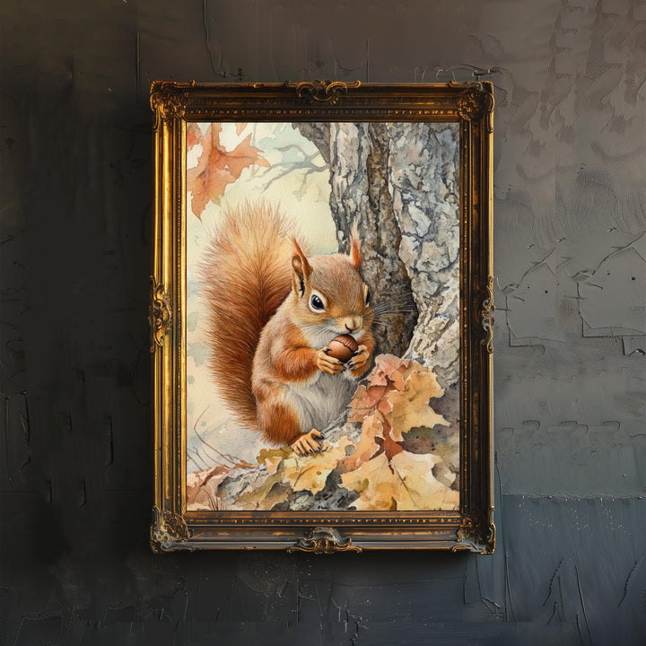Red Squirrel Watercolour Poster Cottagecore Decor Nature Art Vintage Wildlife Illustration Rustic Woodland Wall Art Poster Print