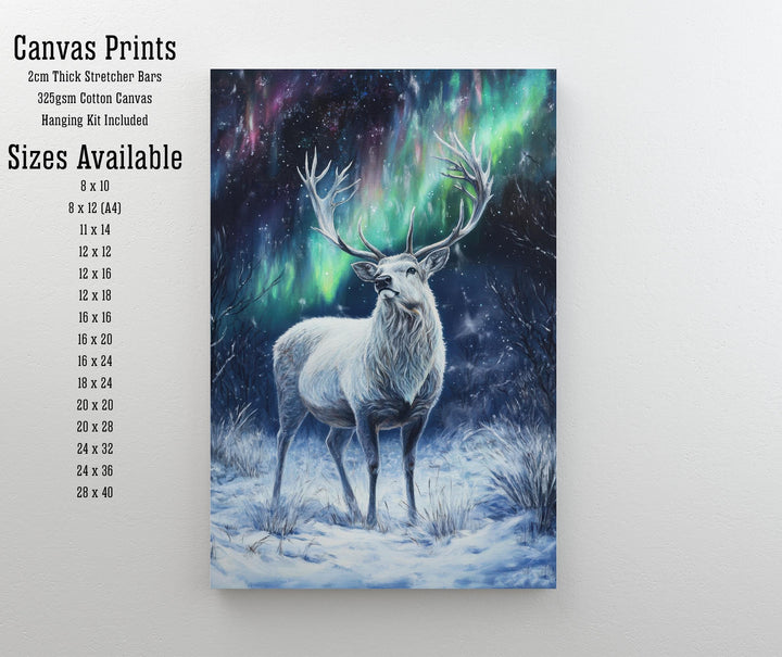 White Stag with Shimmering Antlers Poster Cottagecore Decor Dark Academia Art Enchanted Wildlife Illustration Vintage Nature Wall Art Poster