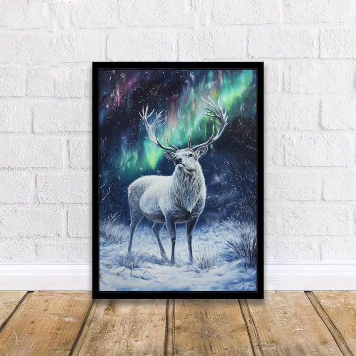 White Stag with Shimmering Antlers Poster Cottagecore Decor Dark Academia Art Enchanted Wildlife Illustration Vintage Nature Wall Art Poster