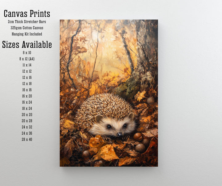 Hedgehog Amongst Autumn Leaves Poster Cottagecore Decor Dark Academia Art Vintage Wildlife Illustration Rustic Nature Wall Art Poster Print