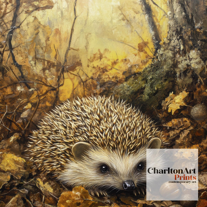 Hedgehog Amongst Autumn Leaves Poster Cottagecore Decor Dark Academia Art Vintage Wildlife Illustration Rustic Nature Wall Art Poster Print