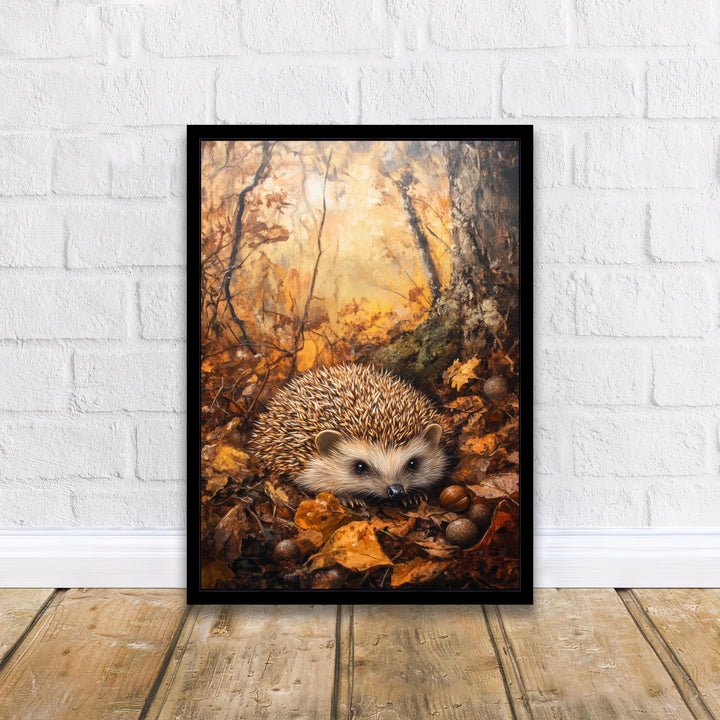Hedgehog Amongst Autumn Leaves Poster Cottagecore Decor Dark Academia Art Vintage Wildlife Illustration Rustic Nature Wall Art Poster Print