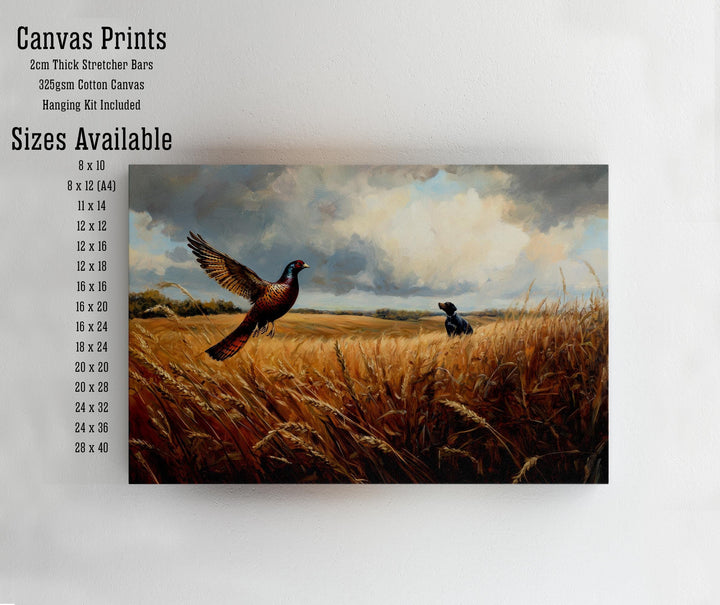 Pheasant Taking Flight Over Golden Field Poster Cottagecore Decor Country Landscape Art Vintage Wildlife Illustration Rustic Nature Wall
