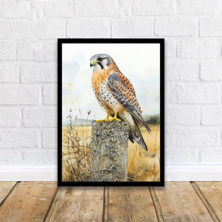 Kestrel Perched on a Fence Watercolour Poster Cottagecore Decor Nature Art Vintage Wildlife Illustration Rustic Countryside Wall Art