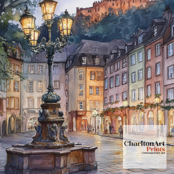 Heidelberg Watercolour Painting Poster Germany Wall Art Historic City Landscape Print Gift for Europe Lovers and Fans of Scenic German