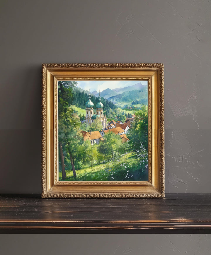 St Blasien Germany Travel Poster Print Black Forest Wall Art Mountain Village Landscape Gift for Europe Lovers and Fans of Scenic German
