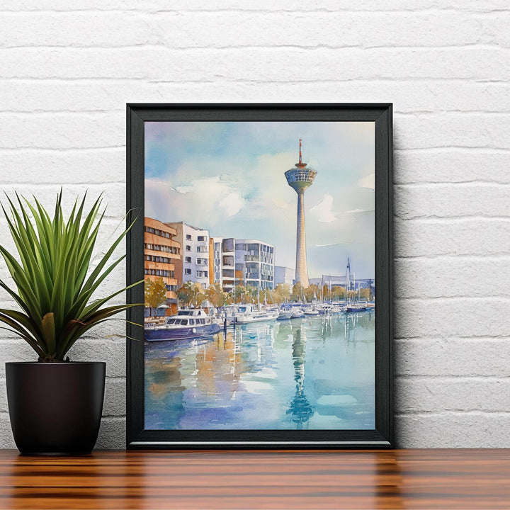 Dusseldorf Watercolour Painting Poster Germany Wall Art City Skyline Landscape Print Gift for Europe Lovers and Fans of Scenic German