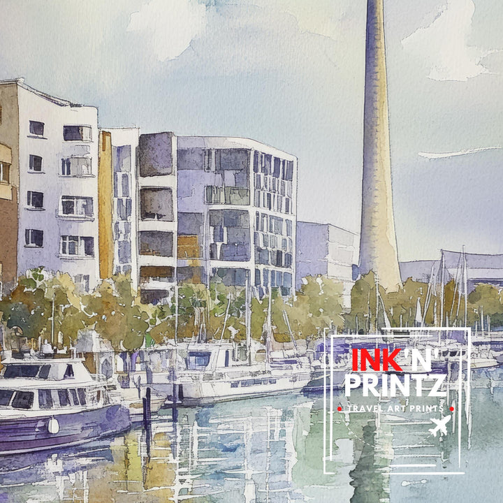 Dusseldorf Watercolour Painting Poster Germany Wall Art City Skyline Landscape Print Gift for Europe Lovers and Fans of Scenic German