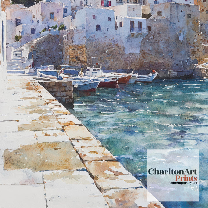 Naxos Greece Watercolour Landscape Painting Poster Wall Art Coastal Island Scene Print Gift for Europe Lovers and Fans of Scenic Greek