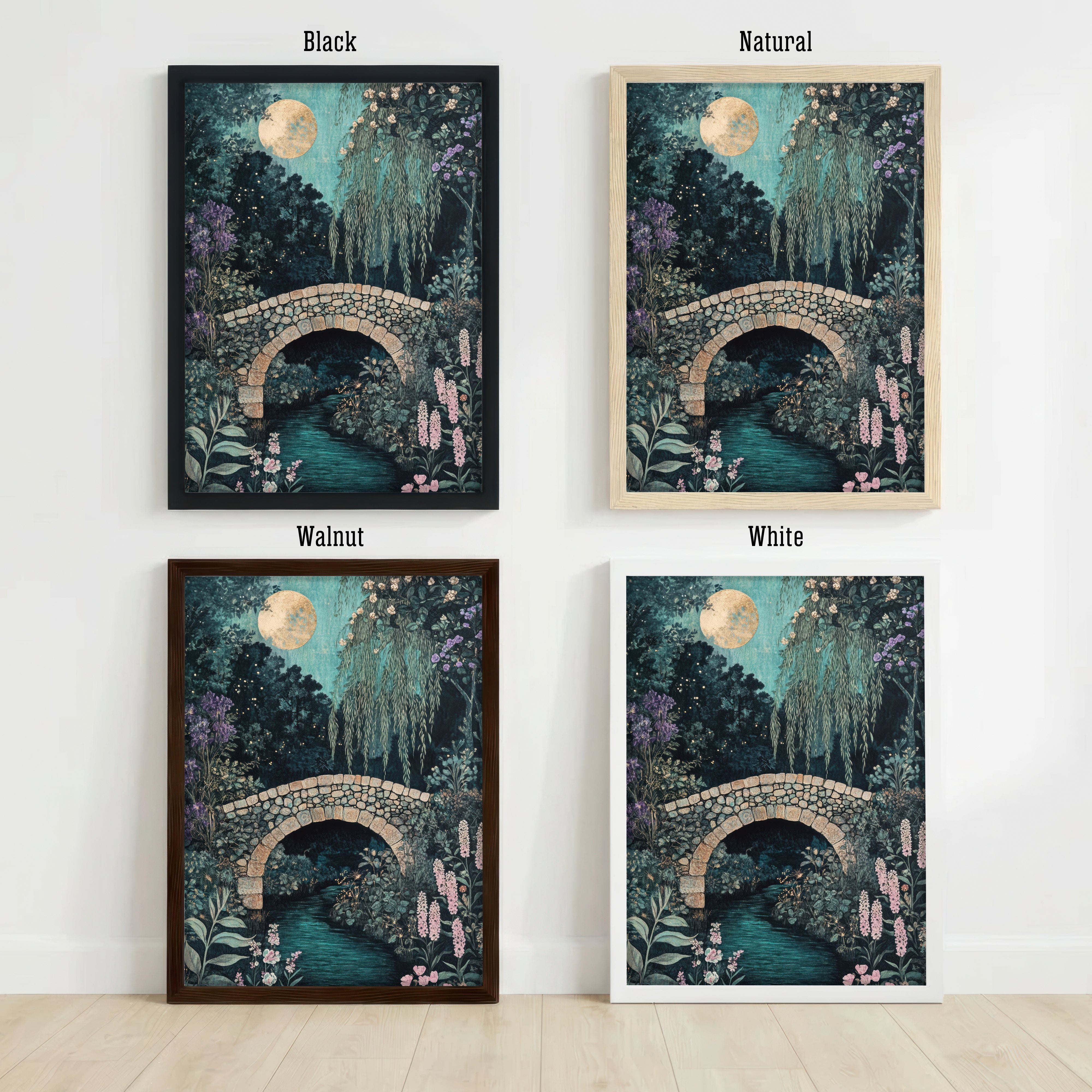 Moonlit Garden Bridge Art Print