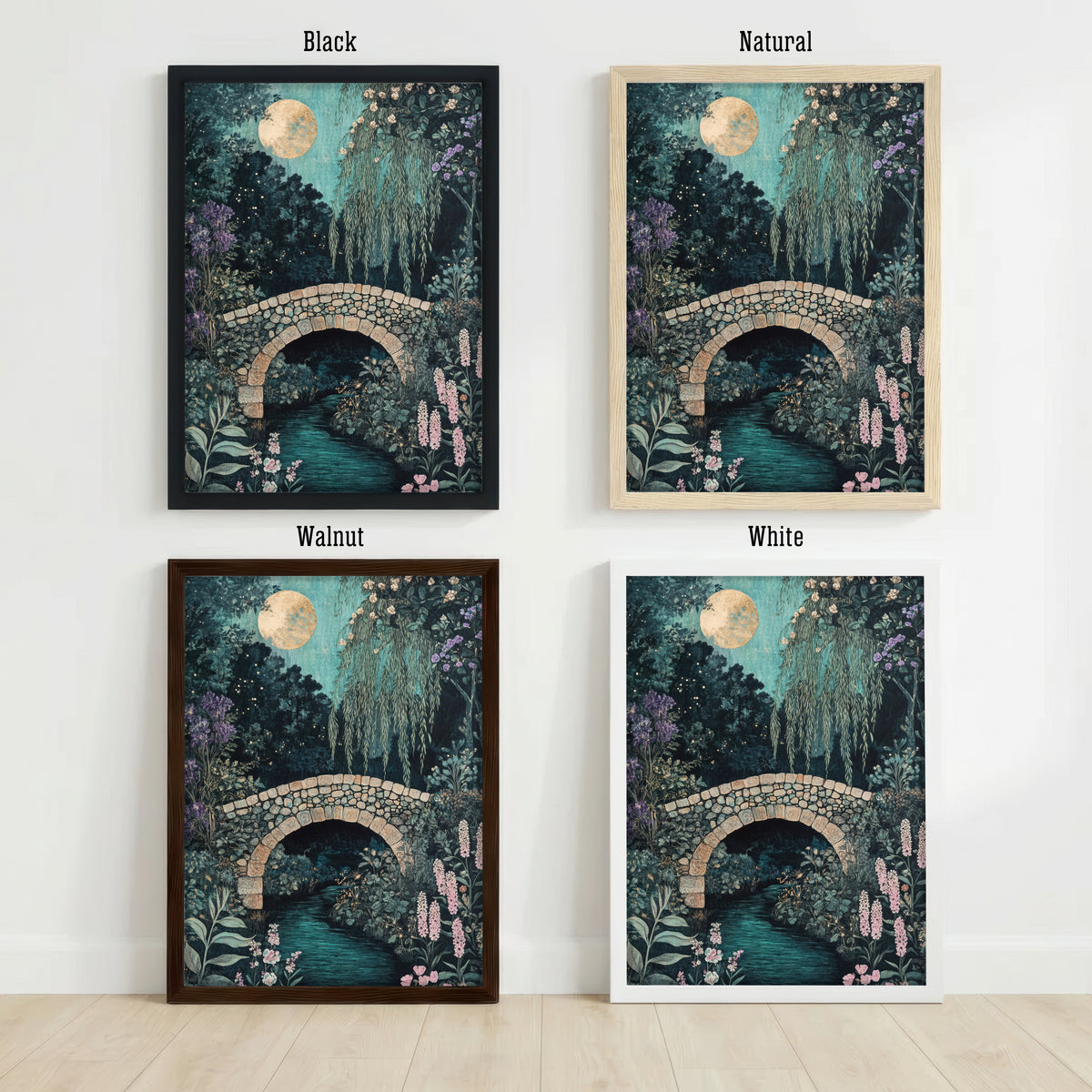 Moonlit Garden Bridge Art Print