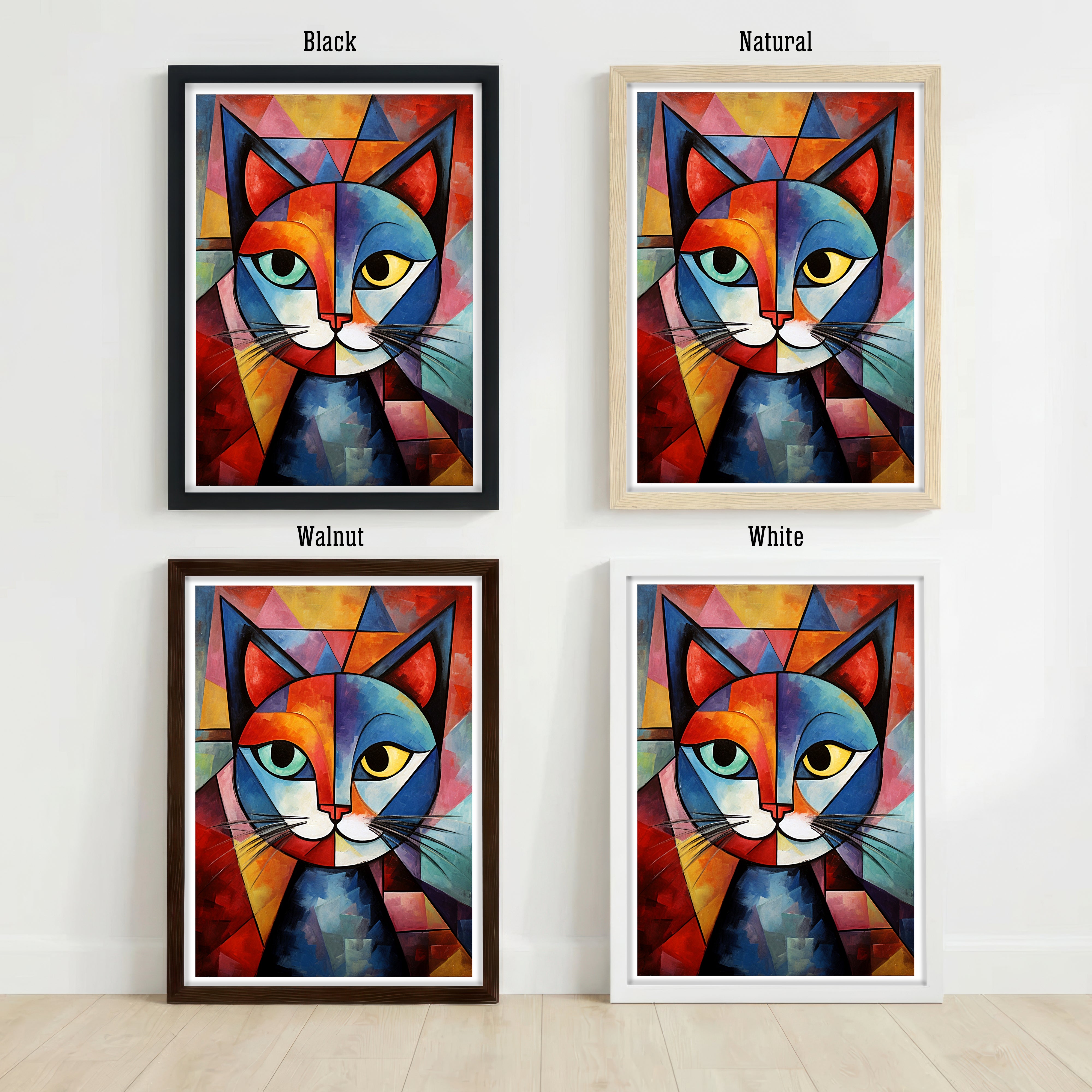 Colourful Cubist Cat Art Print