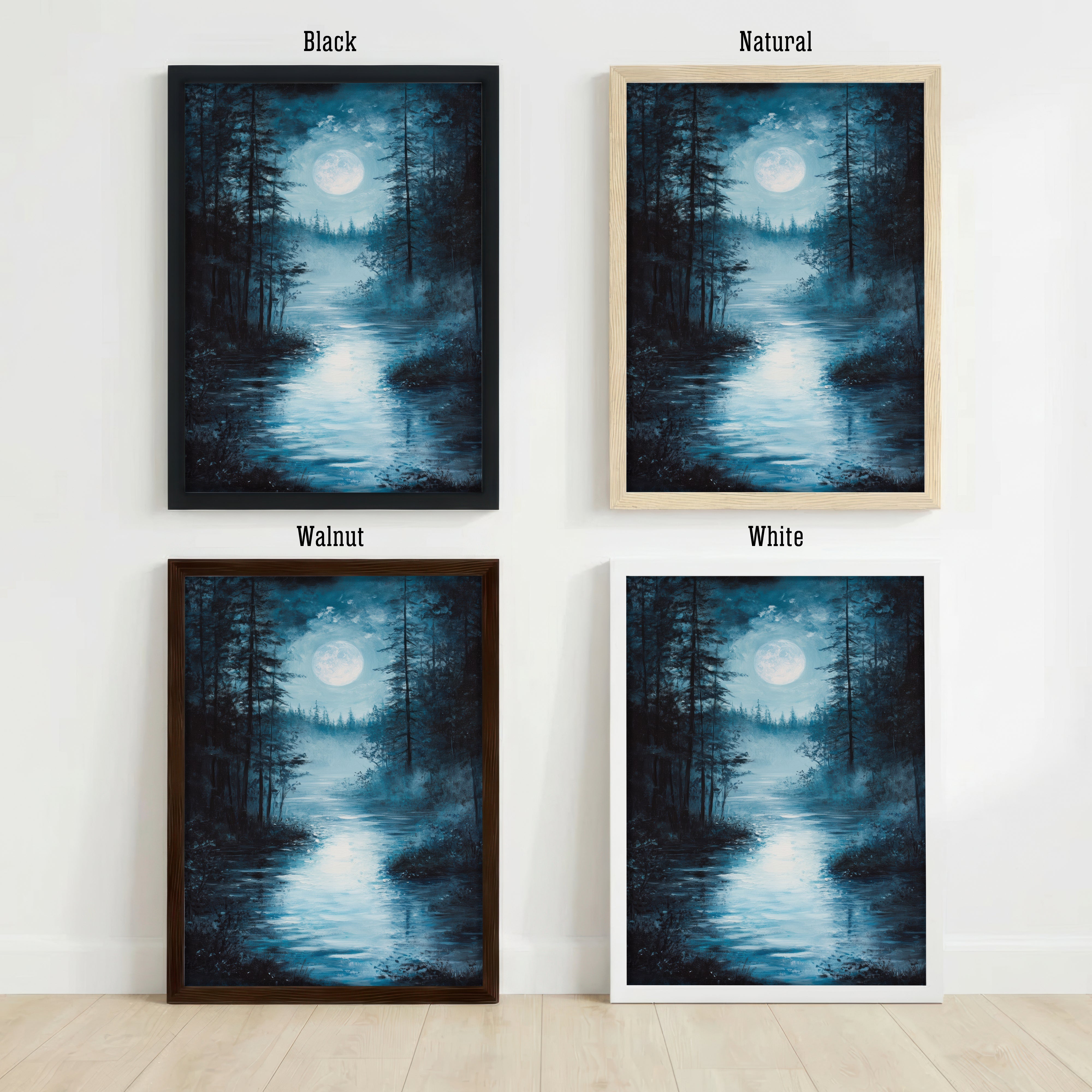 Moonlit Forest River Art Print