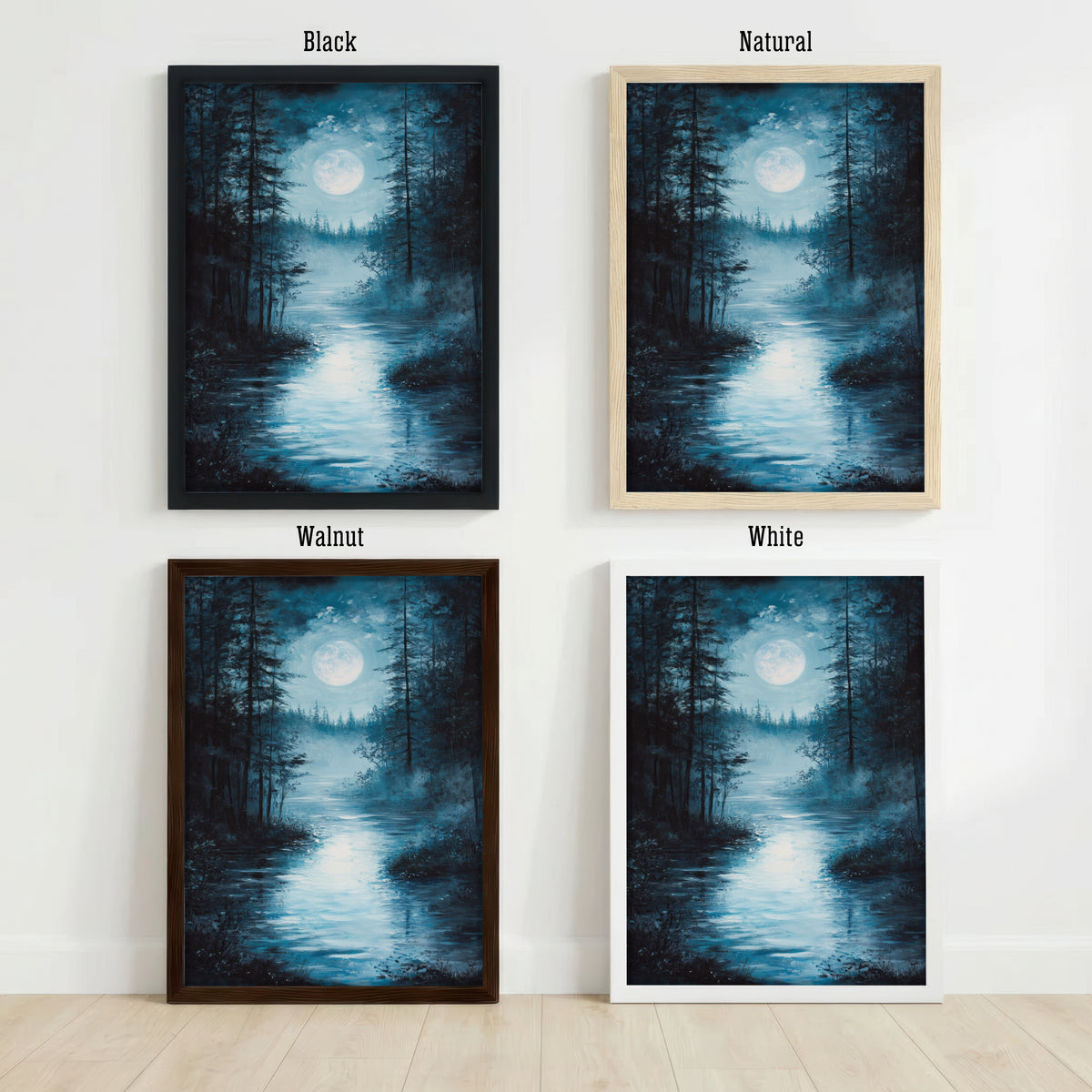 Moonlit Forest River Art Print