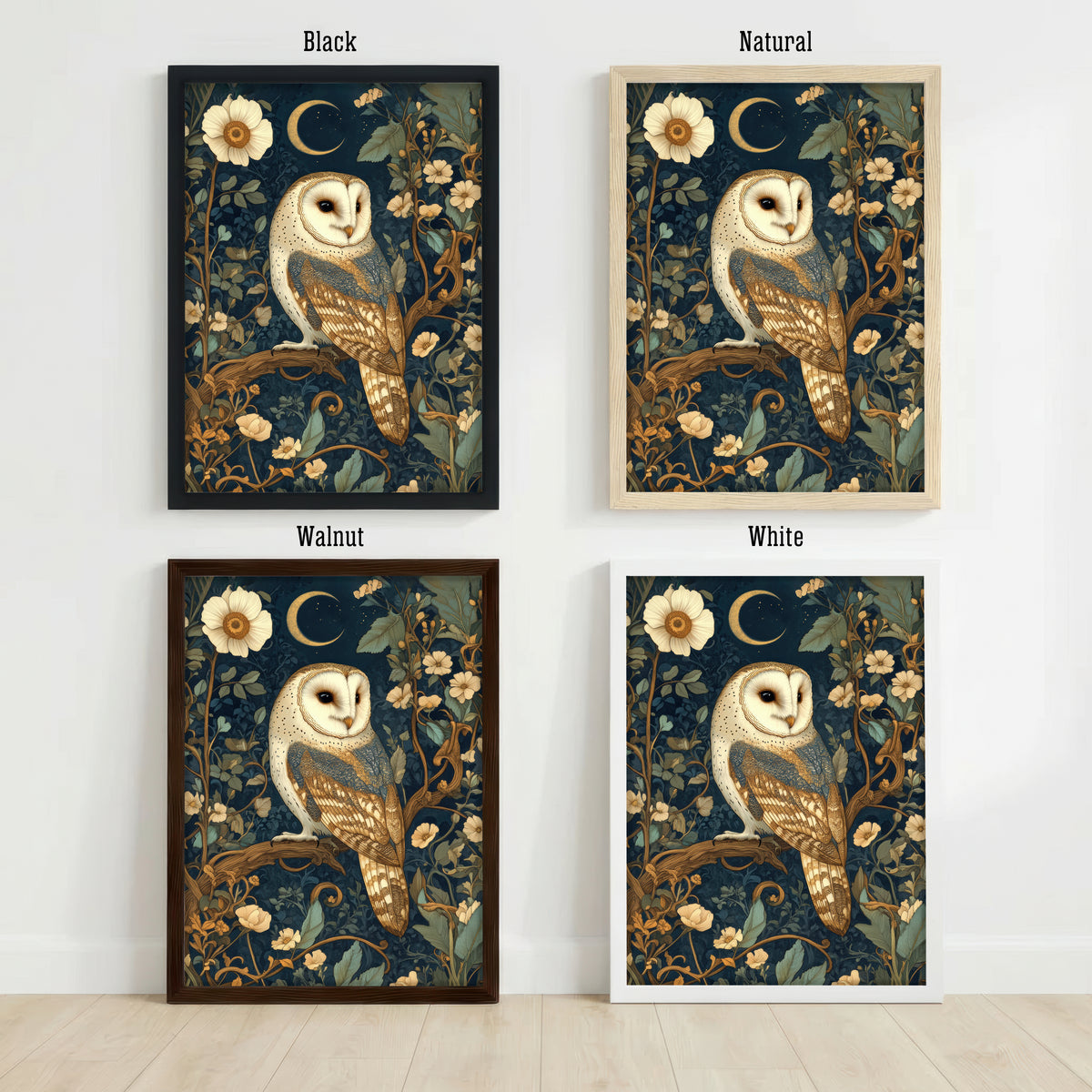 Barn Owl Moonlit Botanical Art Print