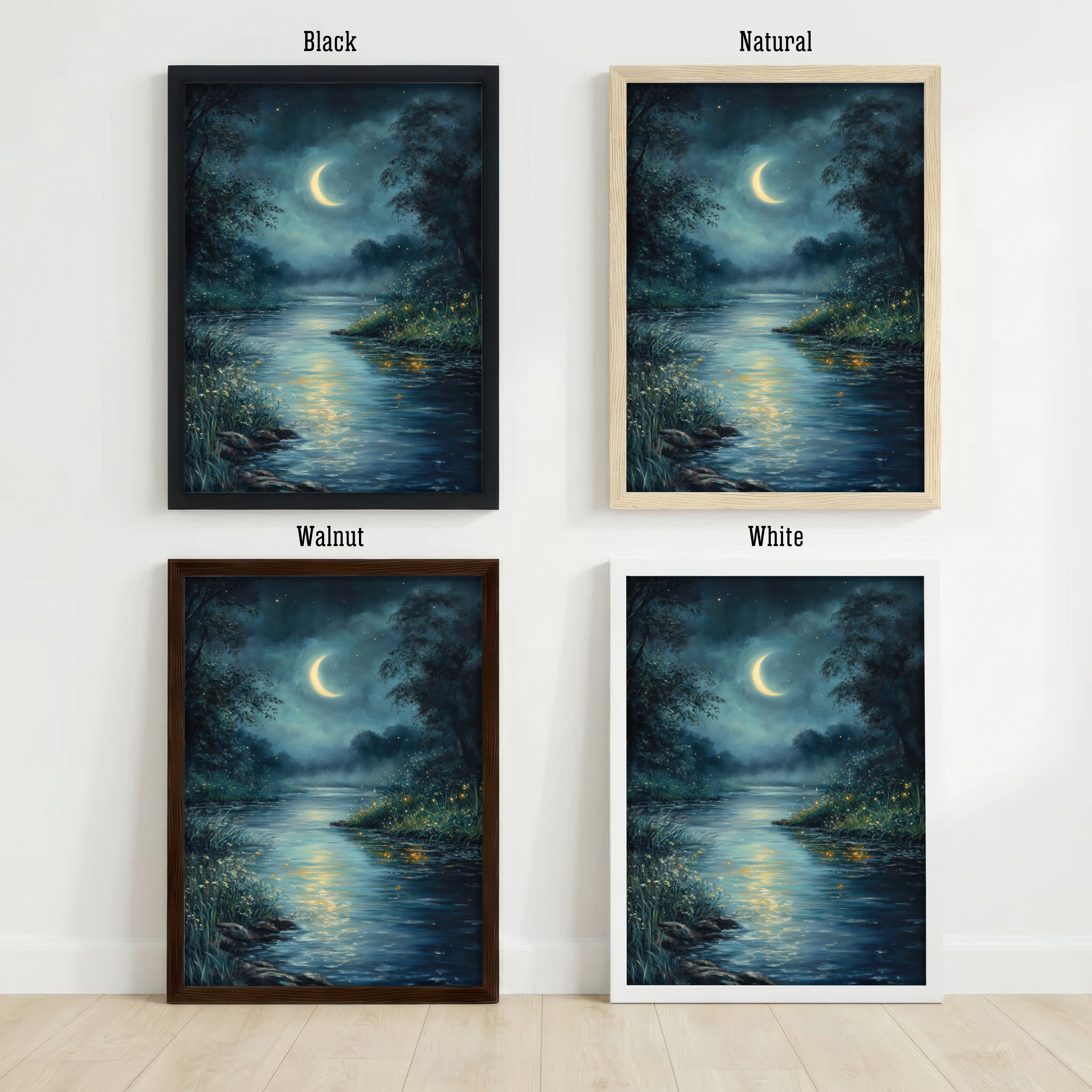Moonlit Forest River Art Print