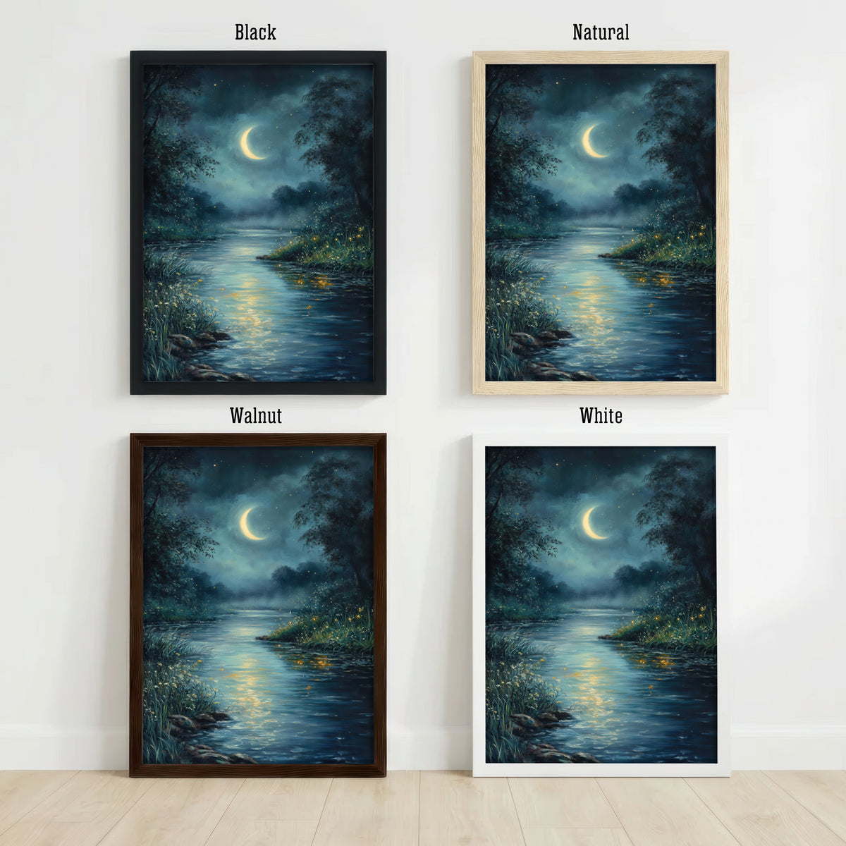 Moonlit Forest River Art Print
