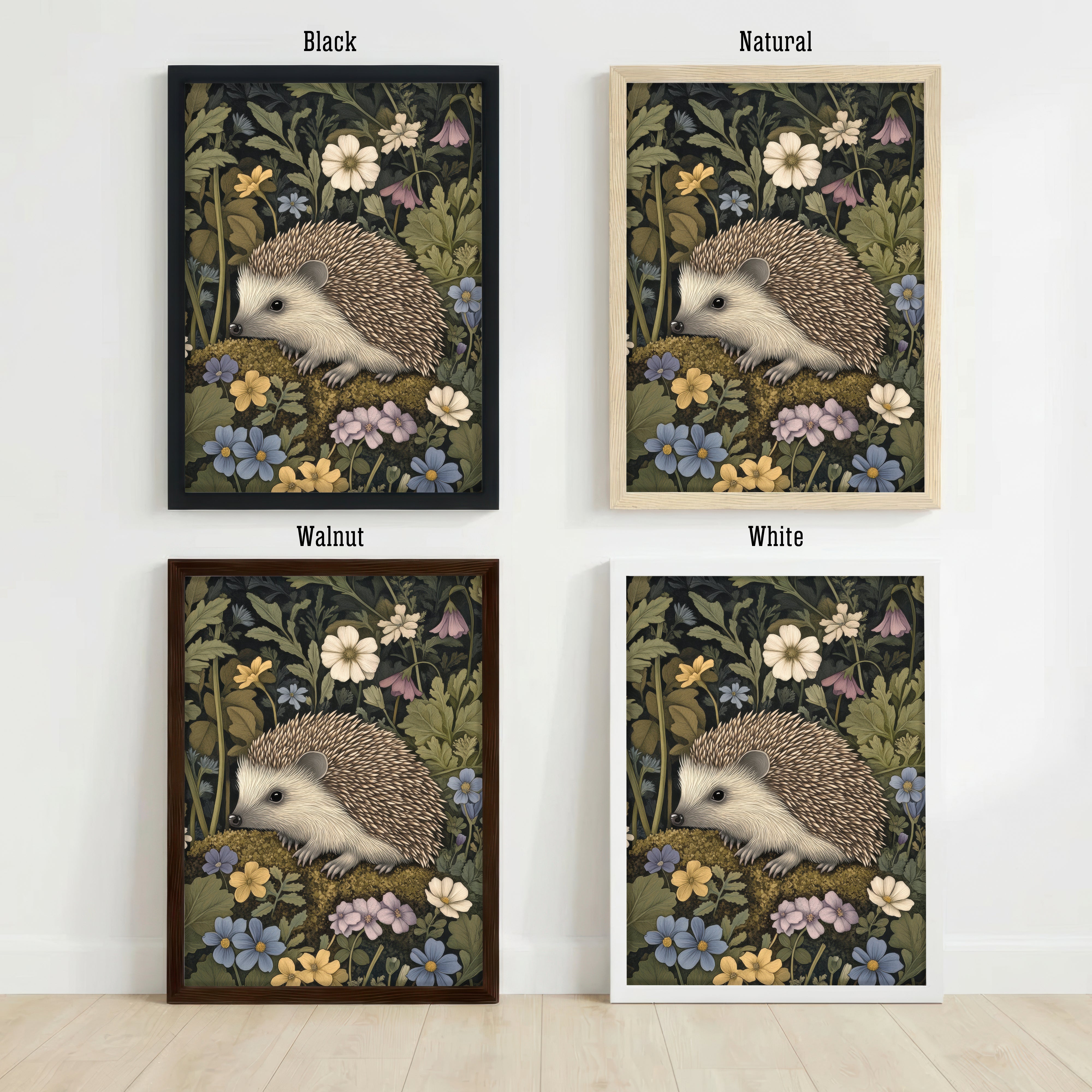 Hedgehog Floral Woodland Art Print