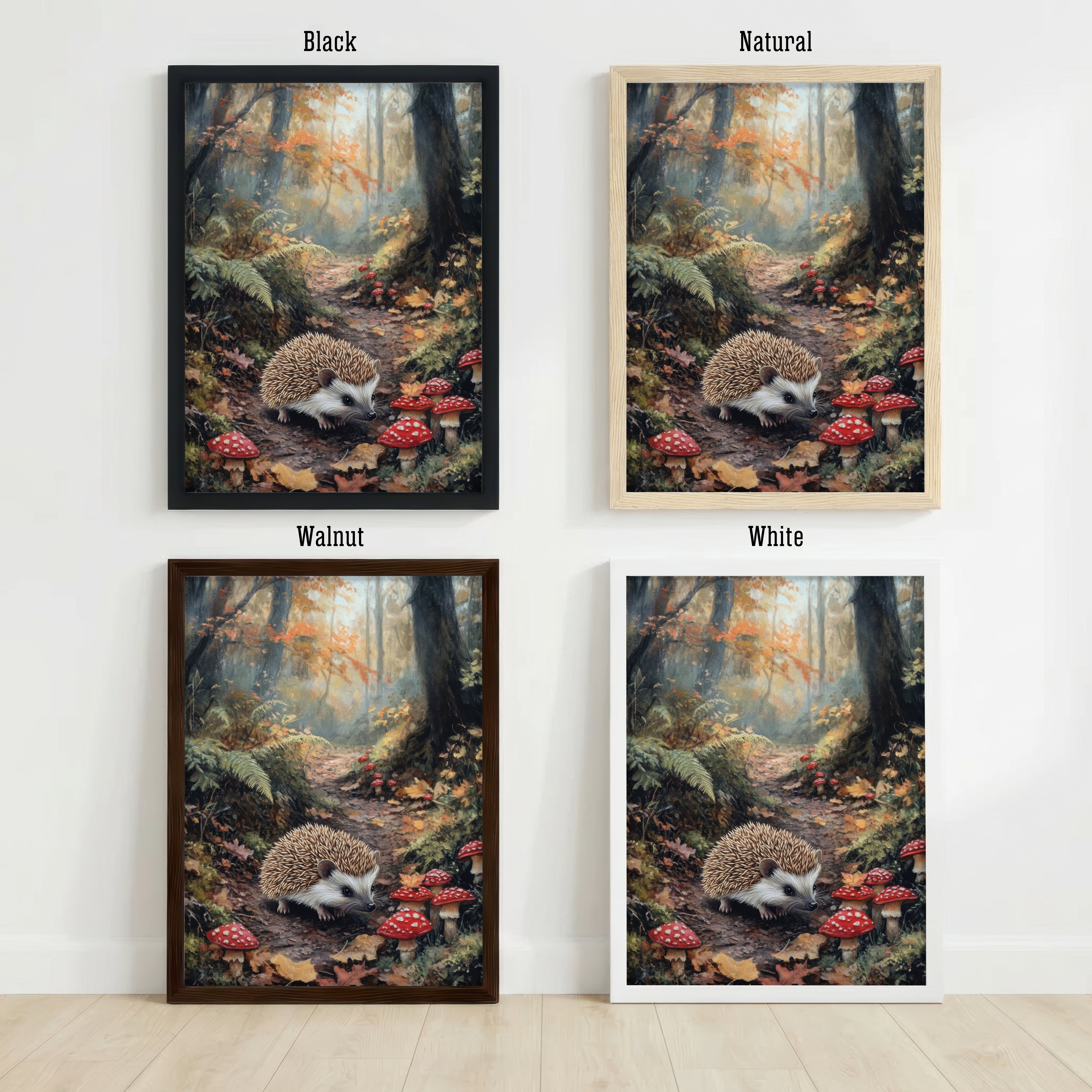 Hedgehog Woodland Mushroom Art Print