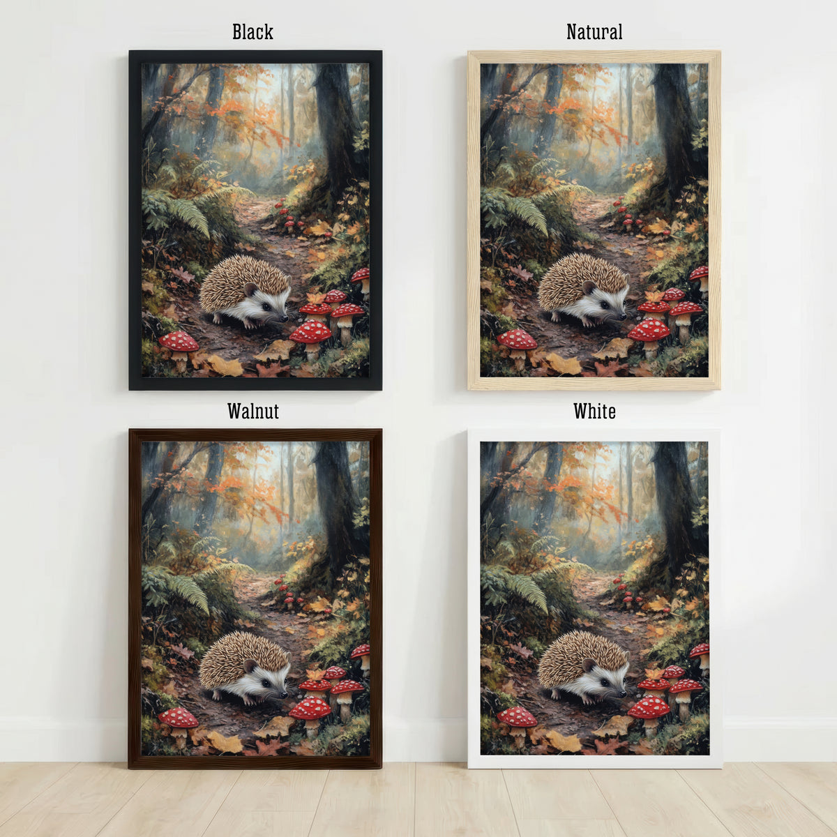 Hedgehog Woodland Mushroom Art Print