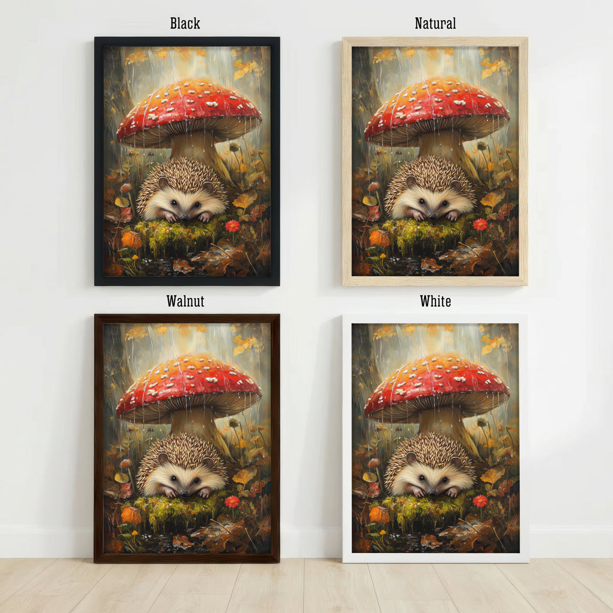 Hedgehog Under Mushroom Art Print