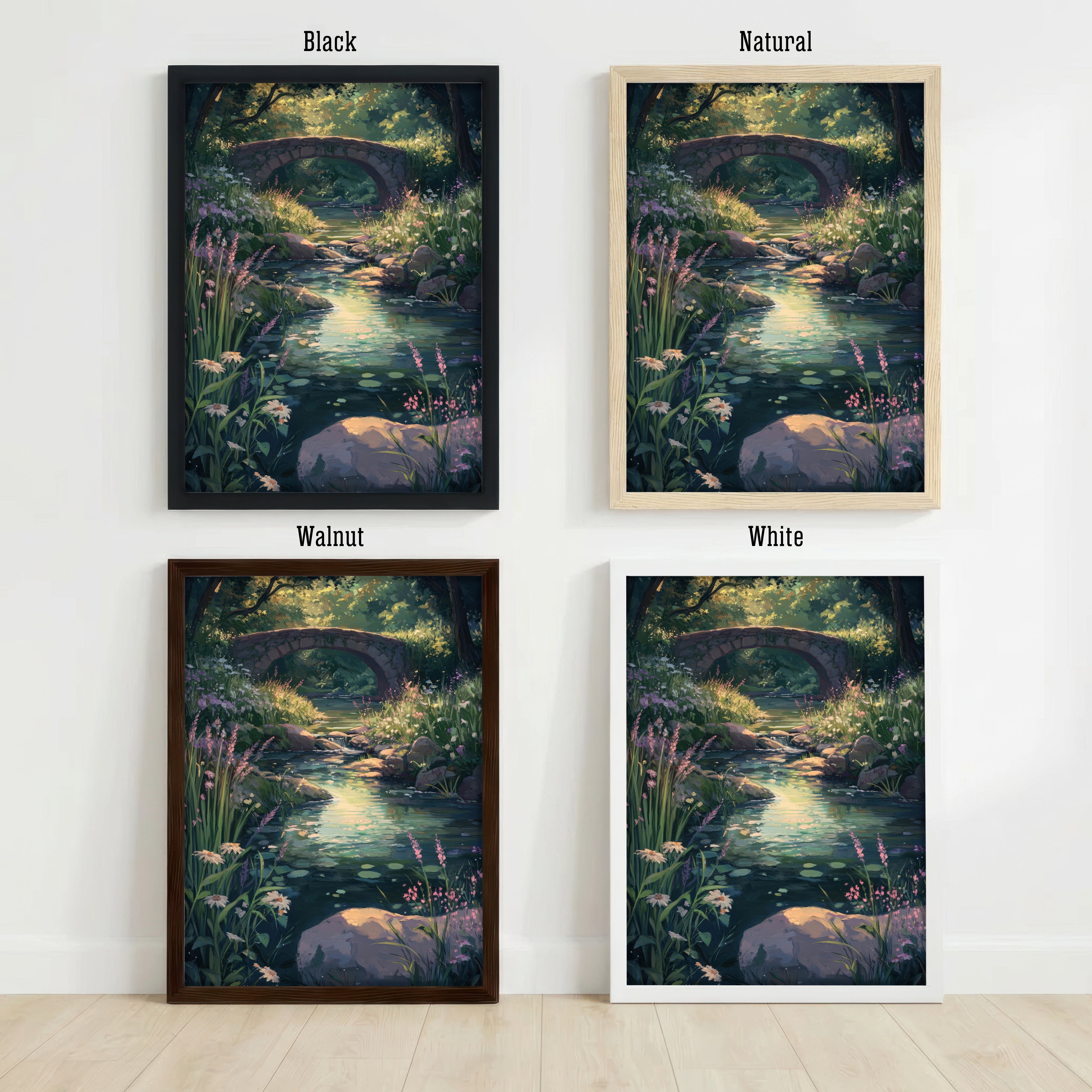 Woodland Stream Bridge Art Print